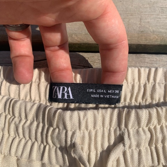 Zara Beige Linen Blend Wide Leg Drawstring Pants - Size Large - Picture 4 of 9